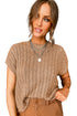 Crew Neck Cable Knit Short Sleeve Sweater