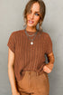 Crew Neck Cable Knit Short Sleeve Sweater