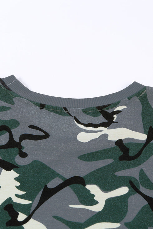 Crew Neck Camo Side Split T-Shirt