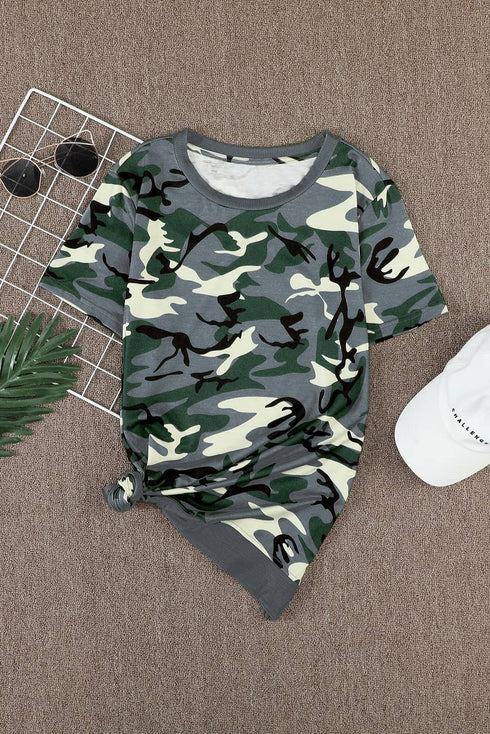 Crew Neck Camo Side Split T-Shirt