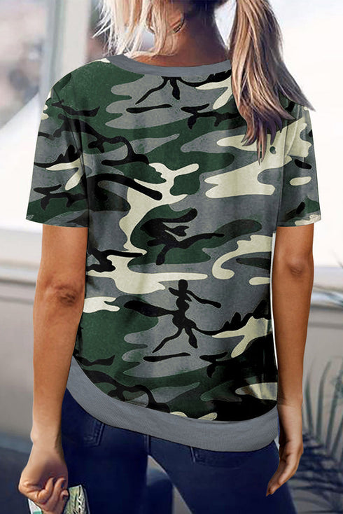 Crew Neck Camo Side Split T-Shirt