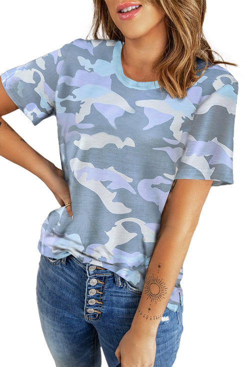 Crew Neck Camo Side Split T-Shirt