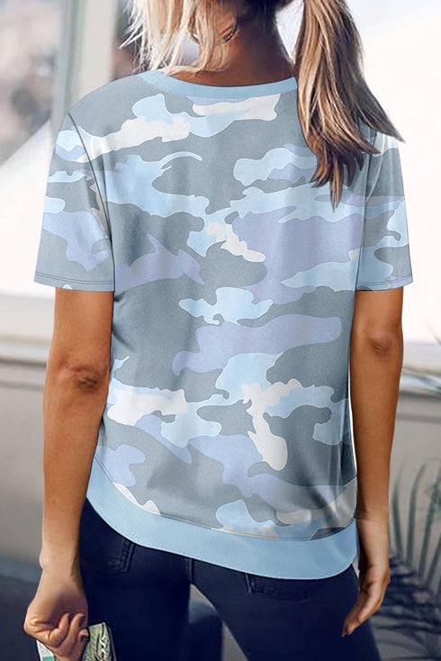 Crew Neck Camo Side Split T-Shirt
