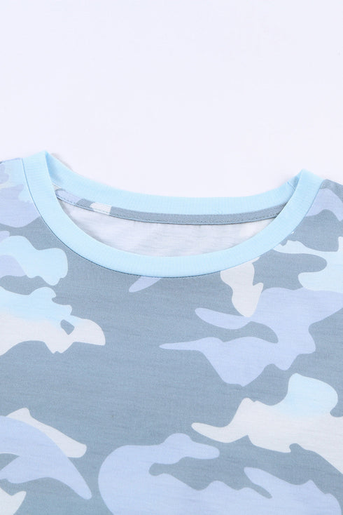 Crew Neck Camo Side Split T-Shirt