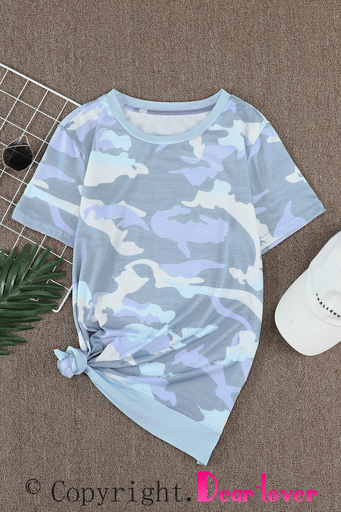Crew Neck Camo Side Split T-Shirt