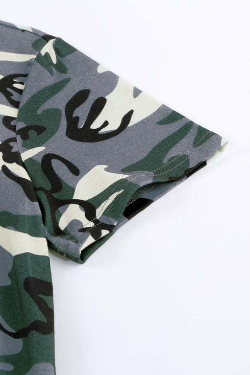 Crew Neck Camo Side Split T-Shirt