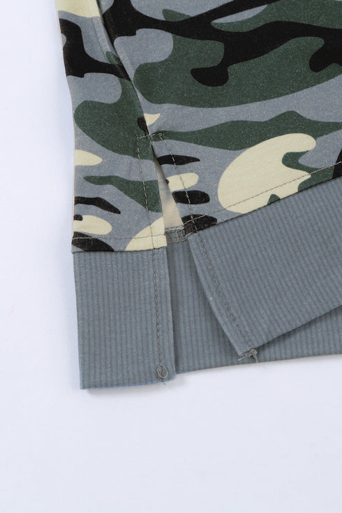 Crew Neck Camo Side Split T-Shirt