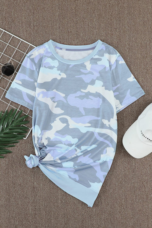 Crew Neck Camo Side Split T-Shirt