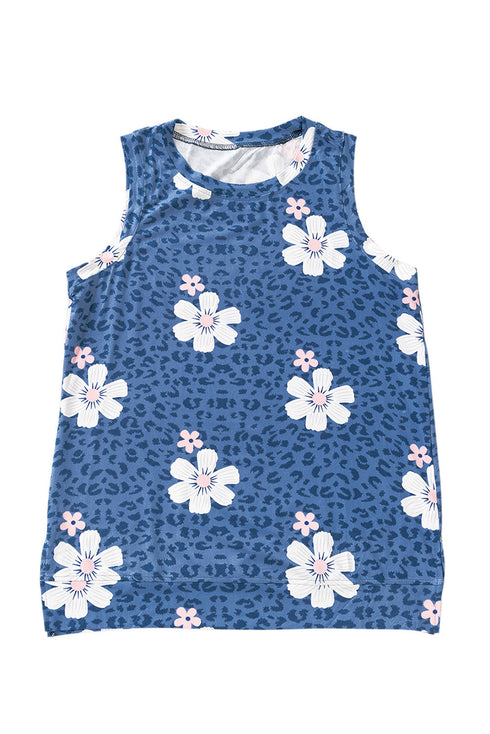 Crew Neck Floral Leopard Print Tank Top