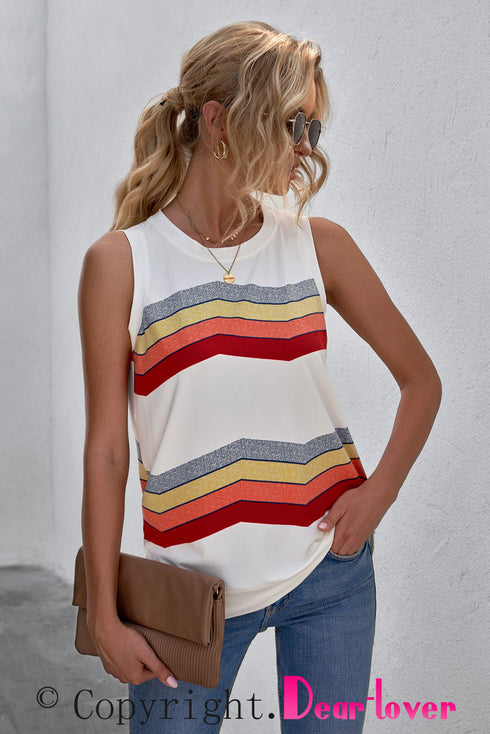 Crew Neck Floral Leopard Print Tank Top