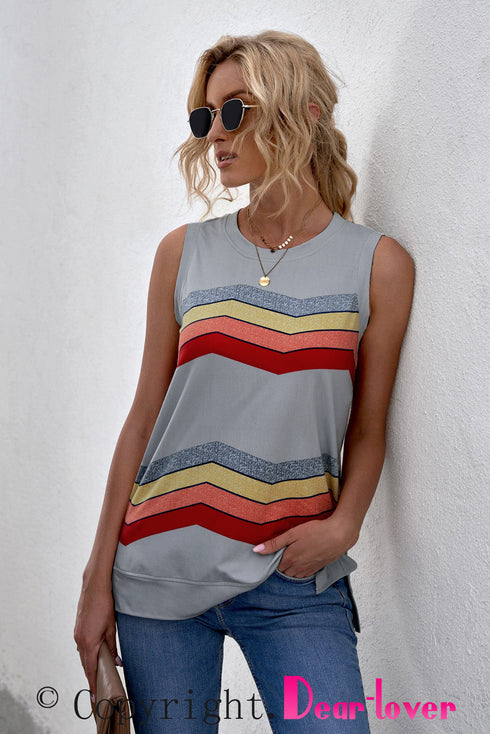 Crew Neck Floral Leopard Print Tank Top