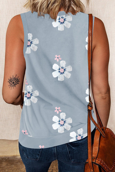 Crew Neck Floral Leopard Print Tank Top