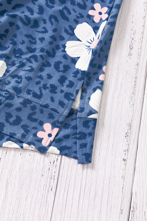 Crew Neck Floral Leopard Print Tank Top