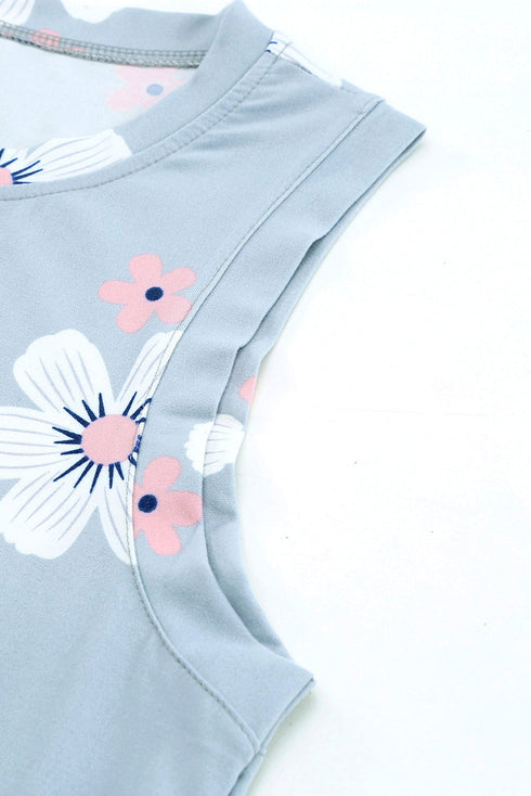 Crew Neck Floral Leopard Print Tank Top