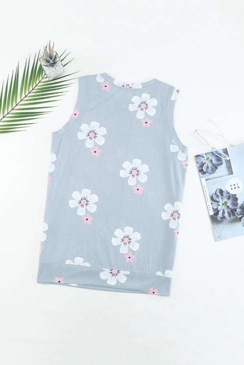 Crew Neck Floral Leopard Print Tank Top