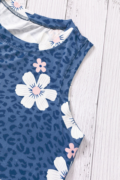 Crew Neck Floral Leopard Print Tank Top