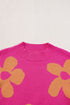 Crew Neck Large Floral Print Pullover Sweater