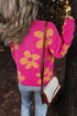 Crew Neck Large Floral Print Pullover Sweater