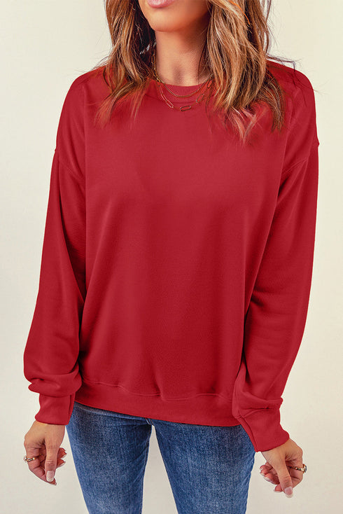 Crew Neck Relaxed Fit Drop Shoulder Sweatshirt