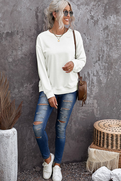 Crew Neck Relaxed Fit Drop Shoulder Sweatshirt