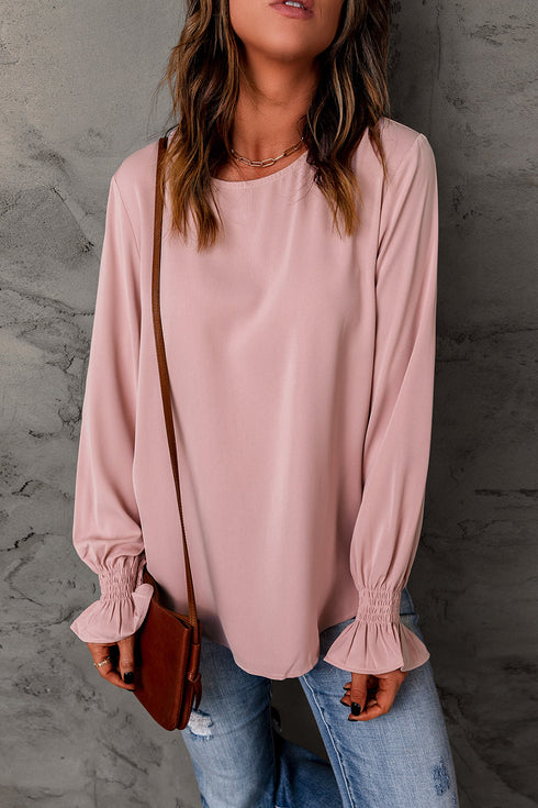 Crew Neck Ruffle Bubble Sleeve Top
