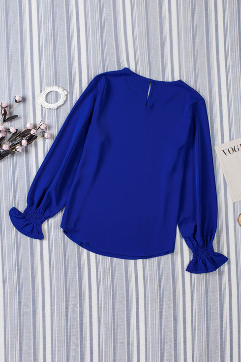 Crew Neck Ruffle Bubble Sleeve Top