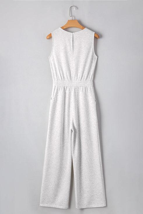 Crew Neck Sleeveless Drawstring High Waist Wide Leg Jumpsuit