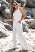 Crew Neck Sleeveless Drawstring High Waist Wide Leg Jumpsuit