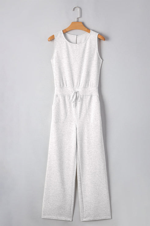 Crew Neck Sleeveless Drawstring High Waist Wide Leg Jumpsuit