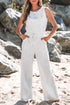 Crew Neck Sleeveless Drawstring High Waist Wide Leg Jumpsuit