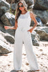 Crew Neck Sleeveless Drawstring High Waist Wide Leg Jumpsuit