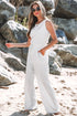 Crew Neck Sleeveless Drawstring High Waist Wide Leg Jumpsuit