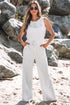 Crew Neck Sleeveless Drawstring High Waist Wide Leg Jumpsuit