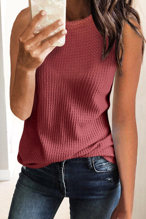 Crew Neck Waffle Tank Top