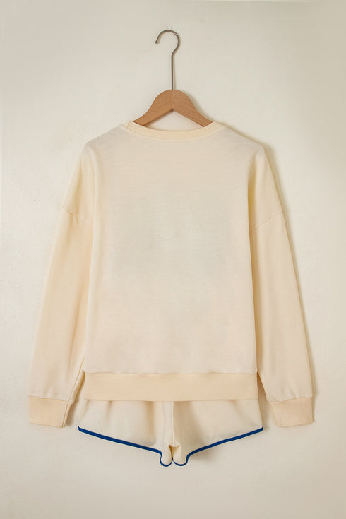 Crewneck Long Sleeve Pullover Athleisure Short Set
