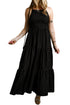 Crinkle Texture Smocked Bodice Tiered Maxi Dress