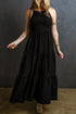 Crinkle Texture Smocked Bodice Tiered Maxi Dress