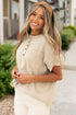 Crinkle Textured Frayed Trim Button Front Cotton Top
