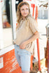 Crinkle Textured Frayed Trim Button Front Cotton Top