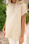 Crinkle Textured Frayed Trim Button Front Cotton Top