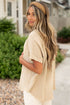 Crinkle Textured Frayed Trim Button Front Cotton Top