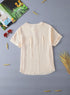Crinkle Textured Frayed Trim Button Front Cotton Top