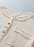 Crinkle Textured Frayed Trim Button Front Cotton Top