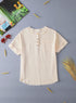 Crinkle Textured Frayed Trim Button Front Cotton Top