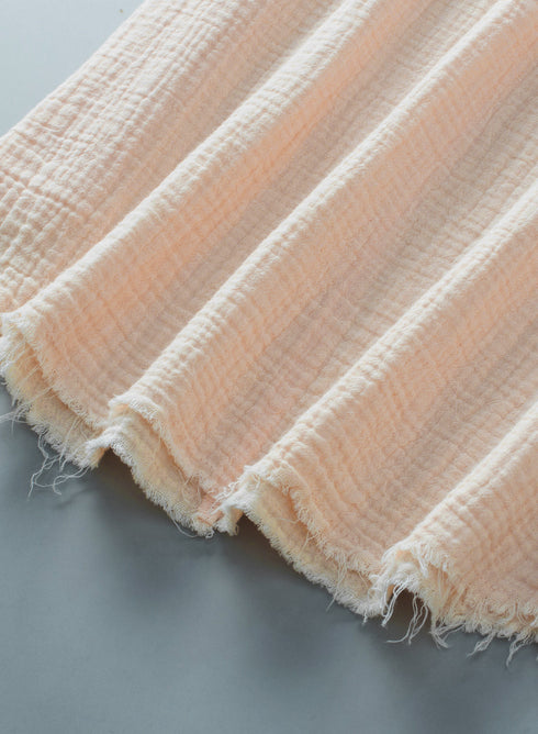 Crinkle Textured Frayed Trim Button Front Cotton Top