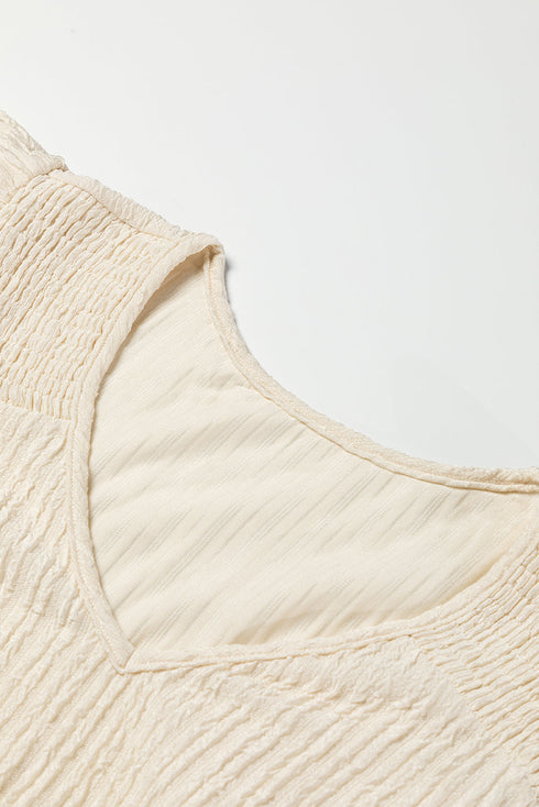Crinkle Textured V Neck Flutter Sleeve Relaxed Top
