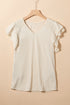 Crinkle Textured V Neck Flutter Sleeve Relaxed Top