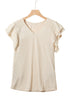 Crinkle Textured V Neck Flutter Sleeve Relaxed Top