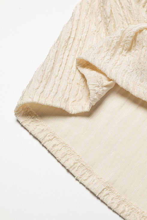 Crinkle Textured V Neck Flutter Sleeve Relaxed Top