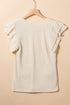 Crinkle Textured V Neck Flutter Sleeve Relaxed Top
